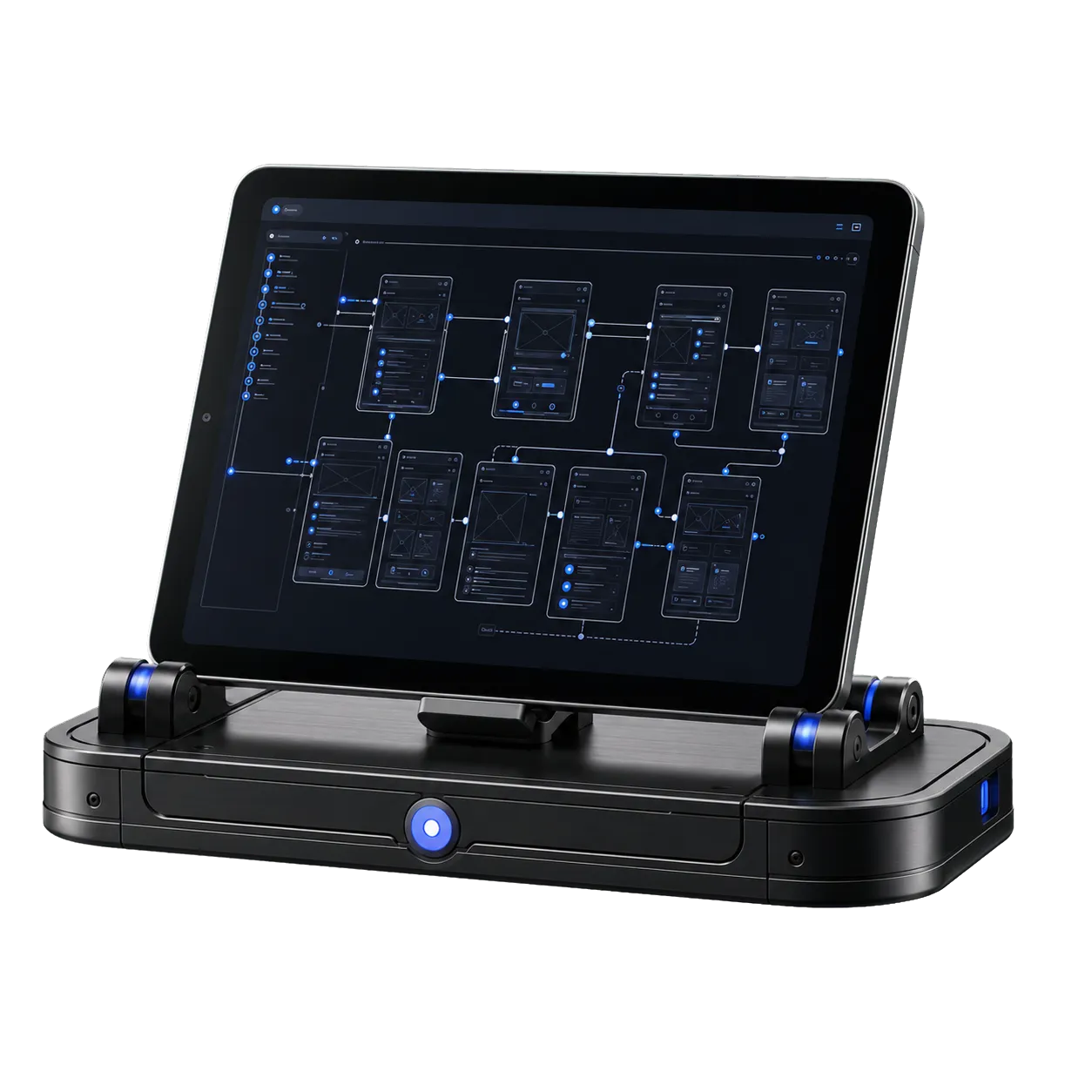 Tablet displaying the design system and interface components