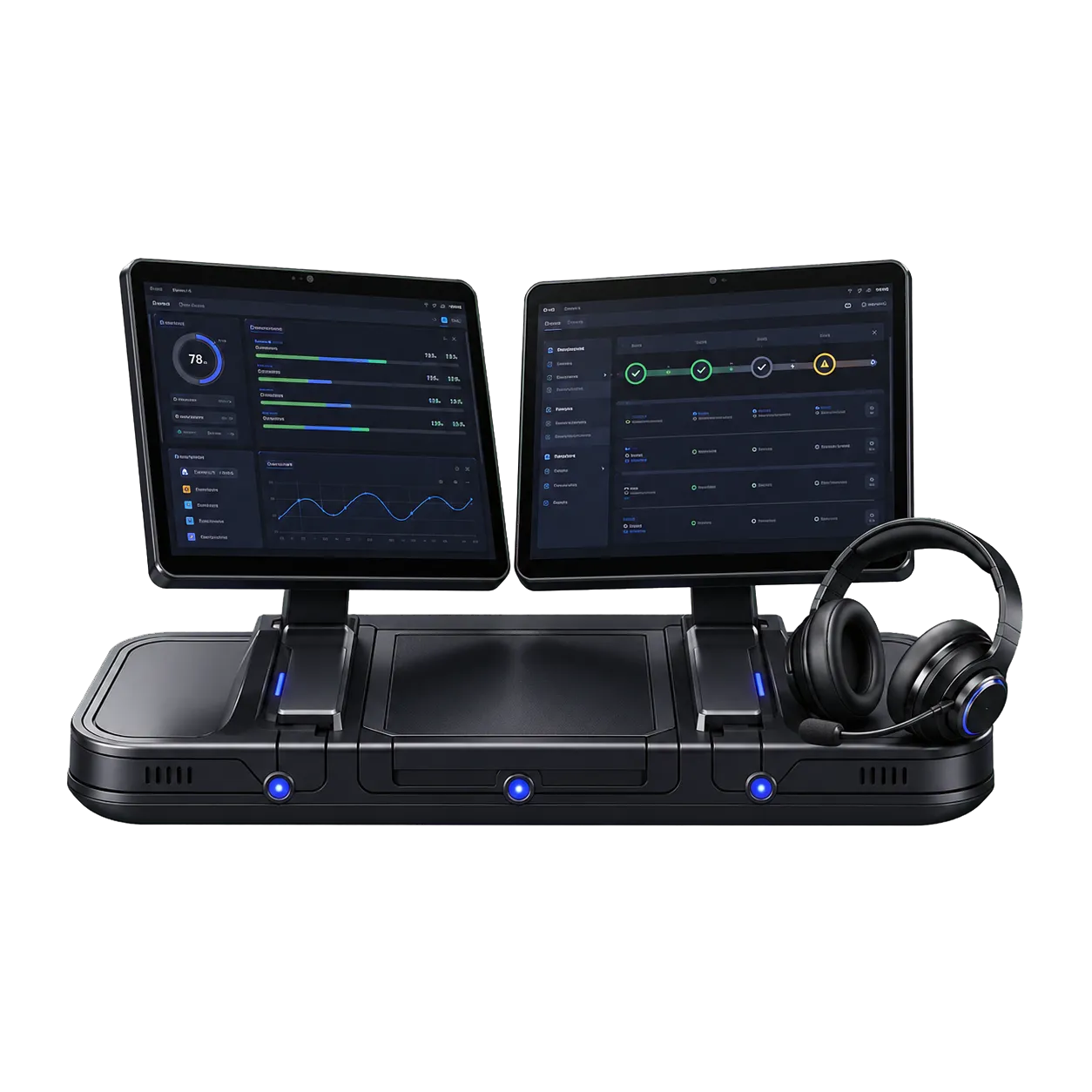 Monitoring metrics dashboard beside a support headset