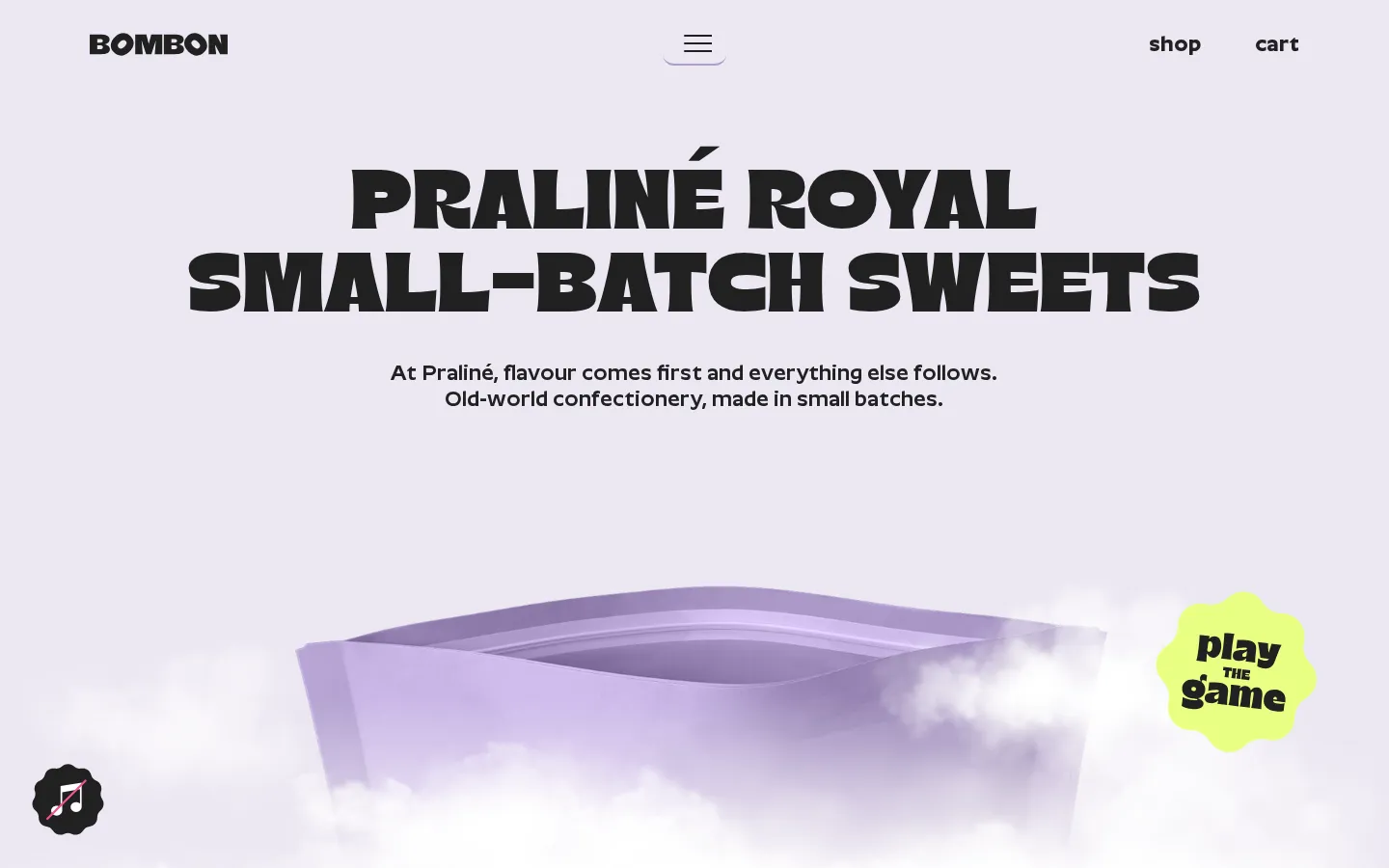 Praliné shop homepage for flavored candy collections