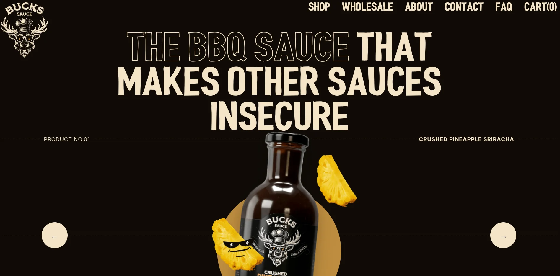 Bucks Sauce home page for small-batch barbecue sauces